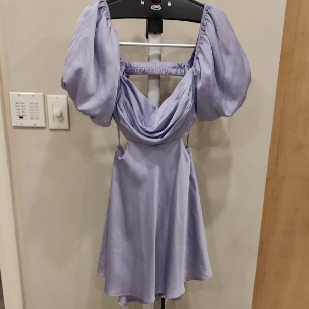 Astr Purple Puff Sleeve Mini Dress for Weddings